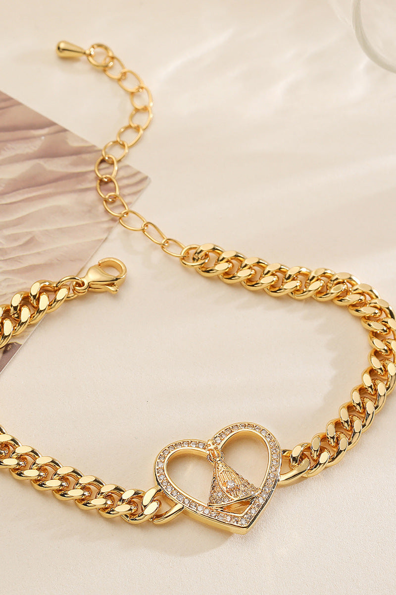 Cuban chain heart bracelet