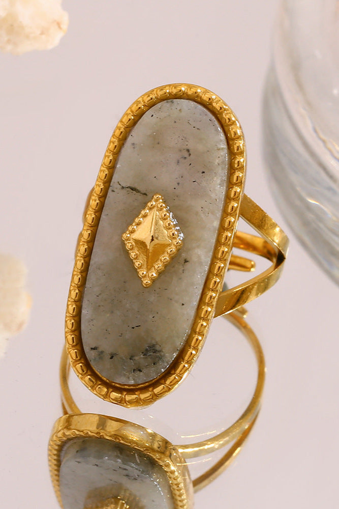 Oval white jade open ring