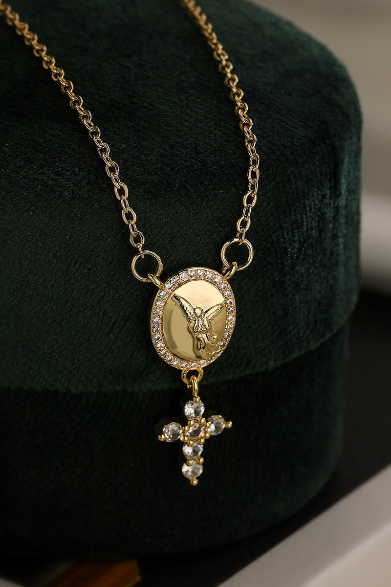 Angel Diamond Cross Pendant Necklace