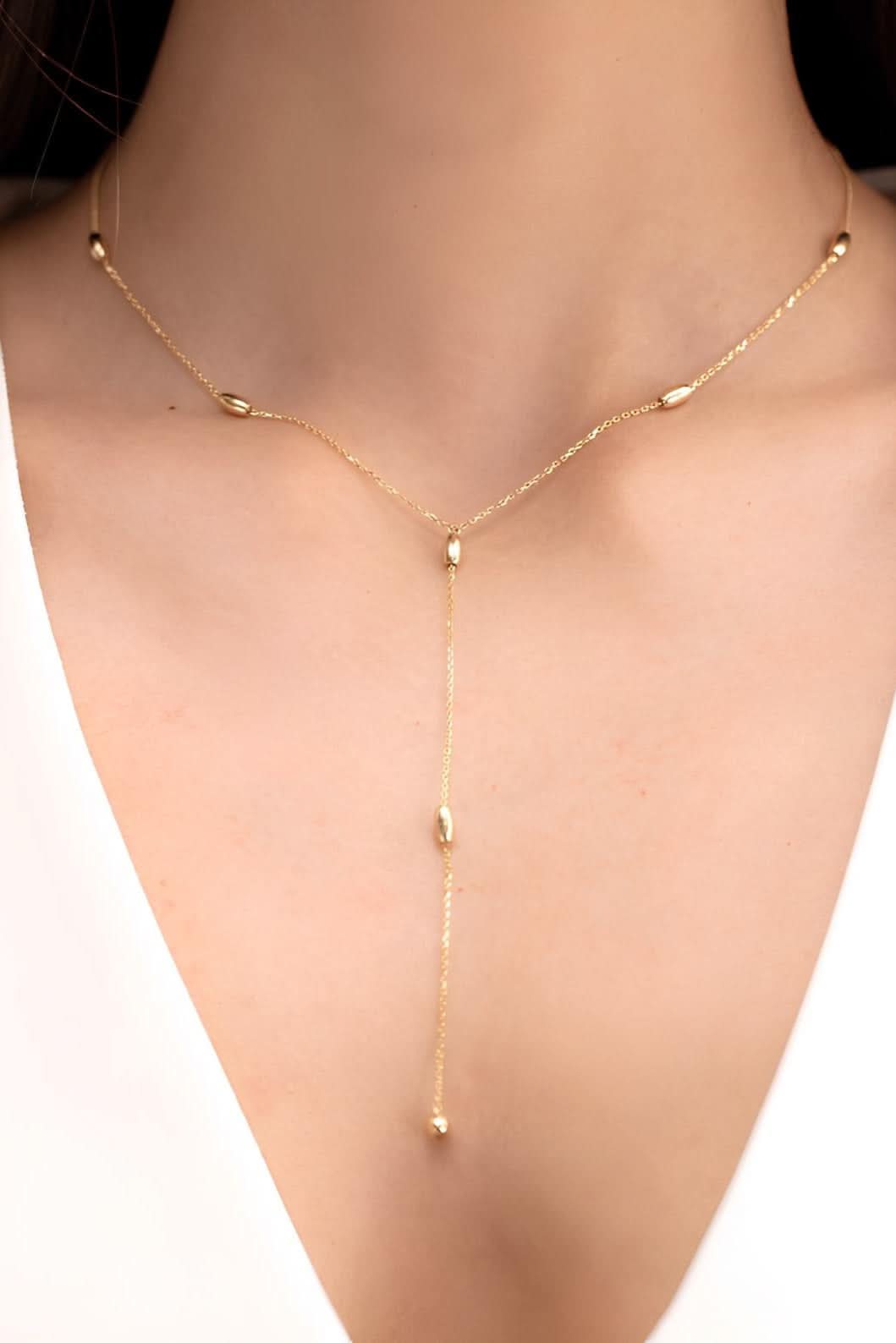 Beaded Lariat Necklace Chain Necklace