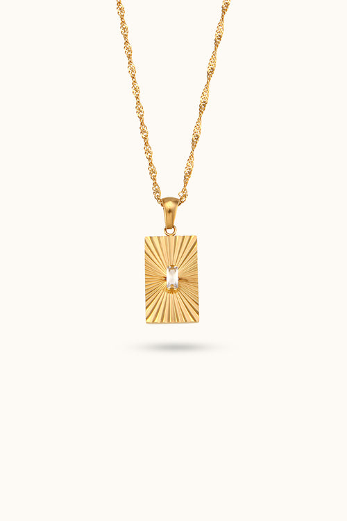 Square Plaque Necklace with Sunburst Pattern