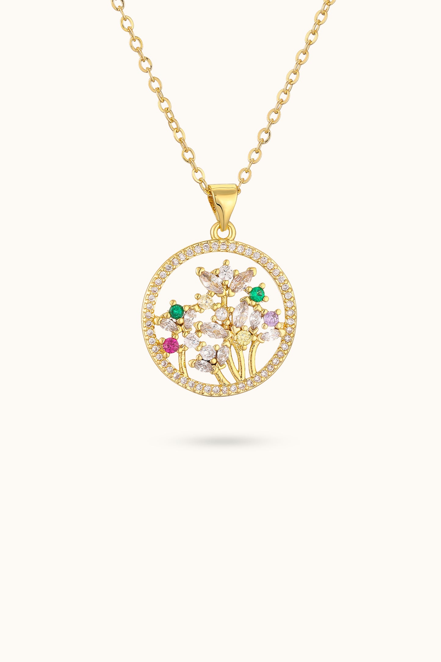 Kabbalah Tree Colored Diamond Pendant Necklace
