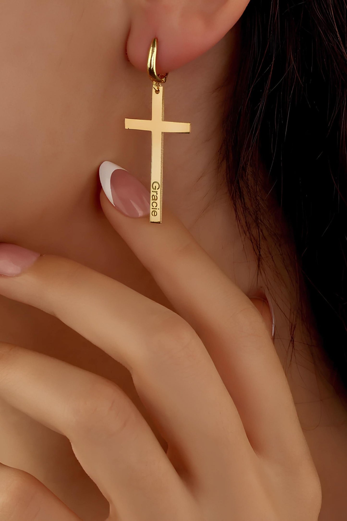 Cross Name Earring