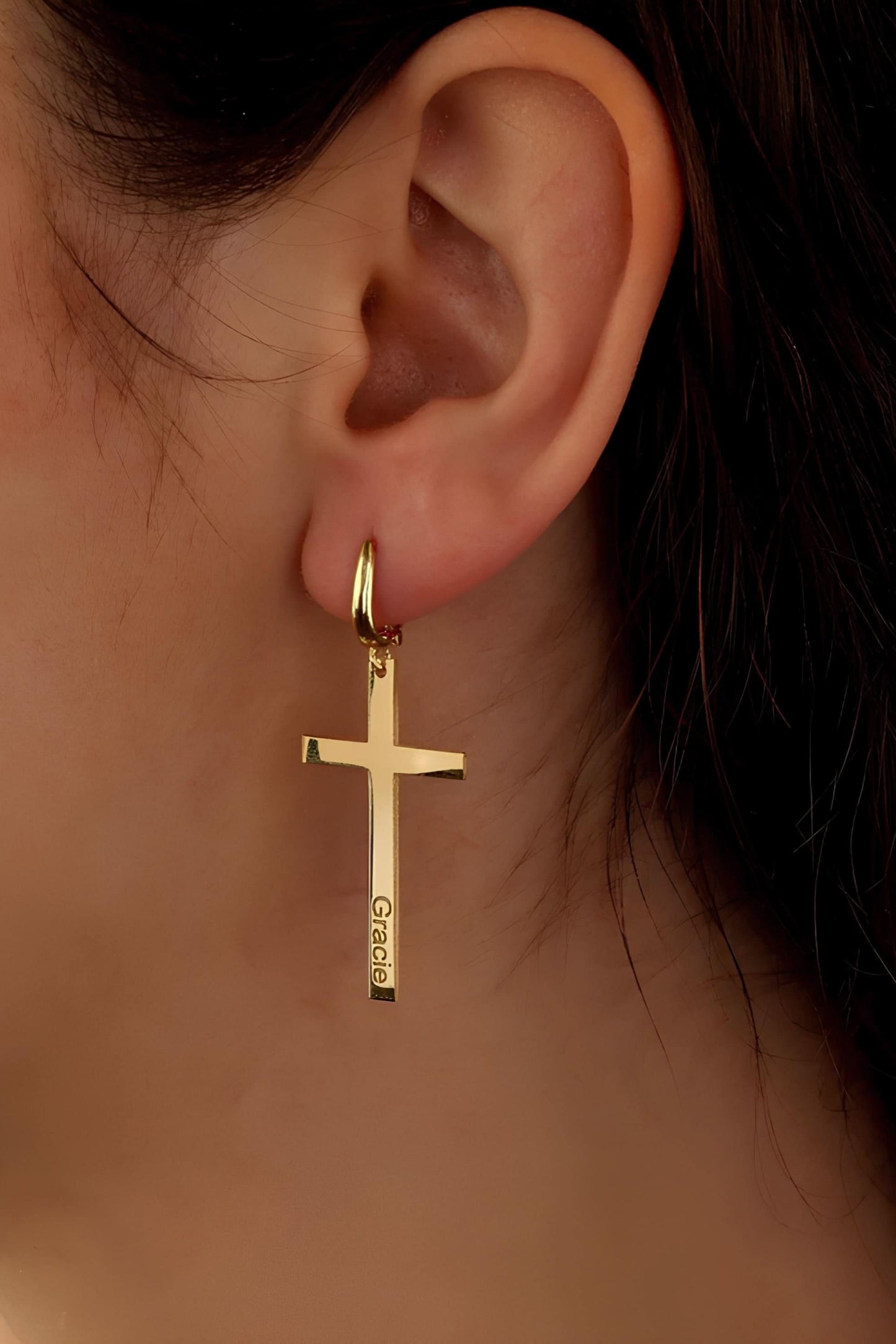 Cross Name Earring