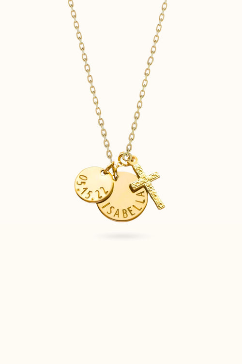 Cross Name Necklace with Date