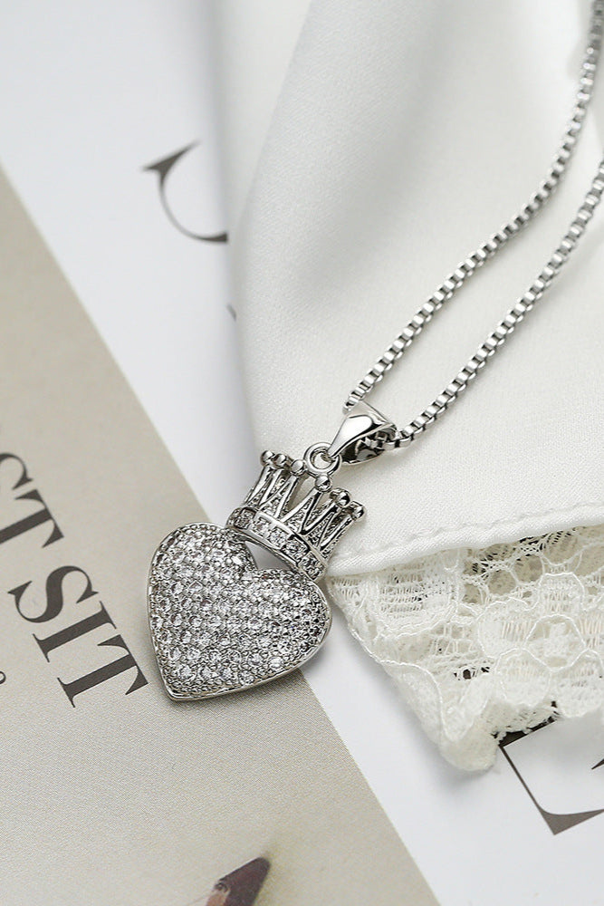 Crown Heart Diamond Pendant Necklace