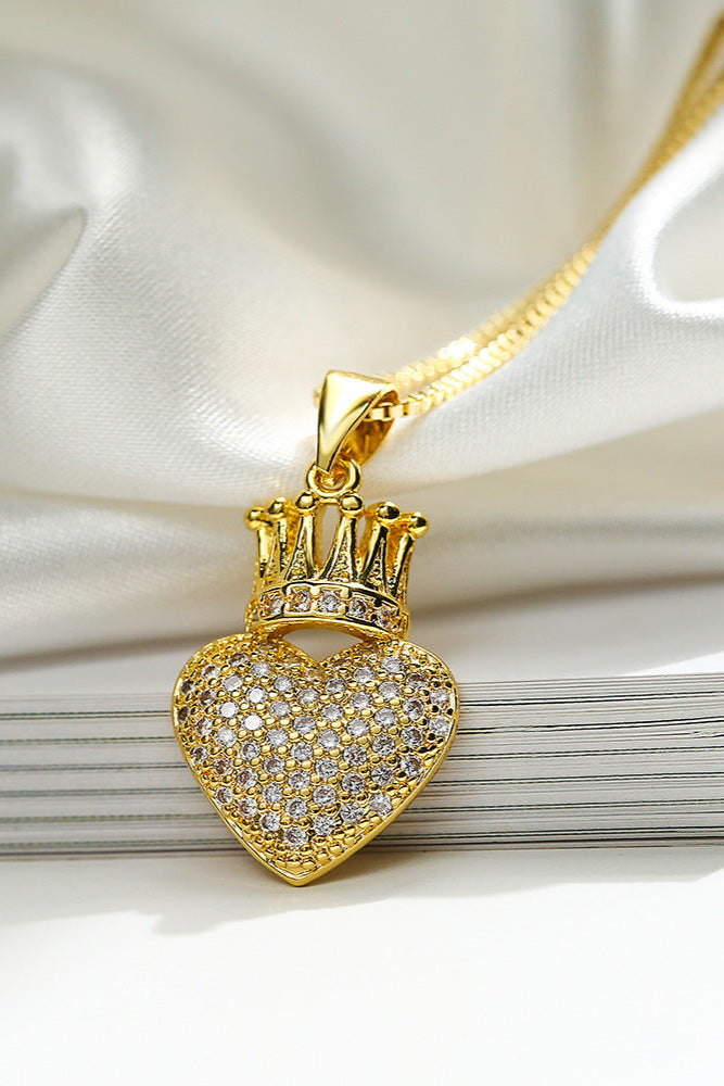Crown Heart Diamond Pendant Necklace