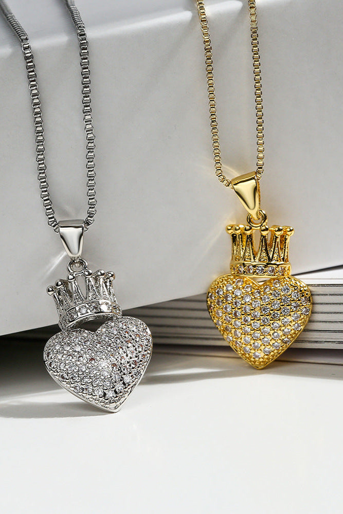 Crown Heart Diamond Pendant Necklace