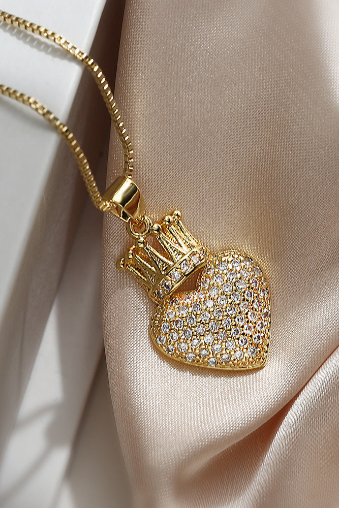 Crown Heart Diamond Pendant Necklace