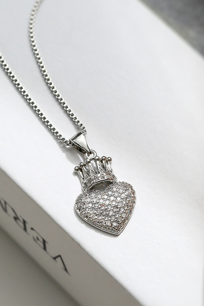 Crown Heart Diamond Pendant Necklace