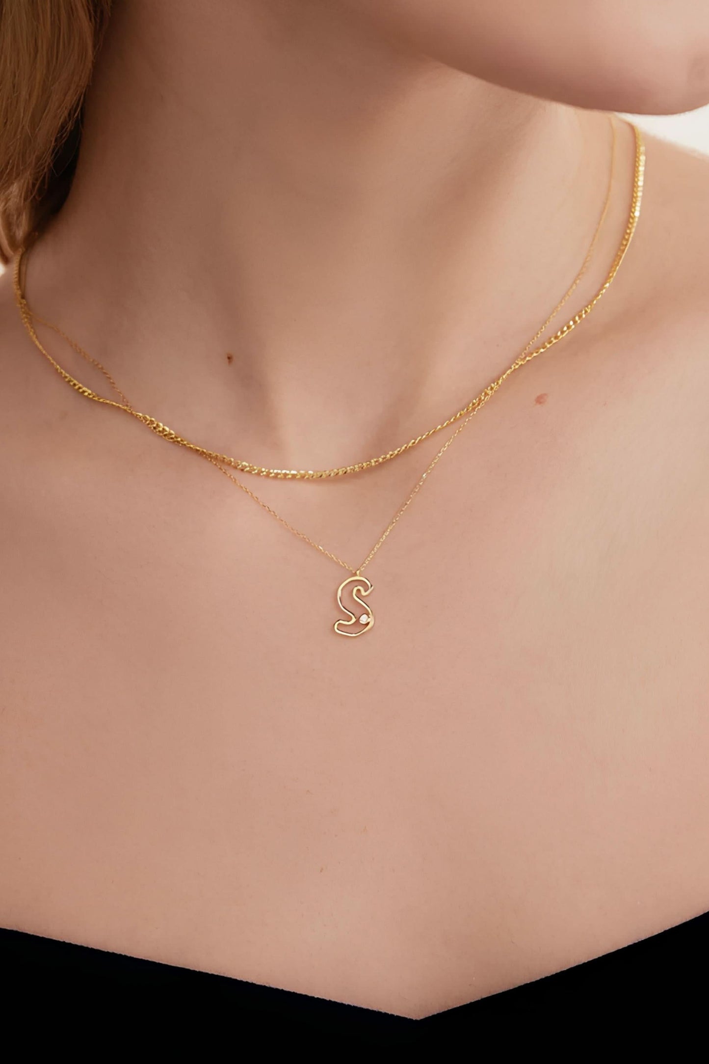 Birthstone Initial Outline Necklace
