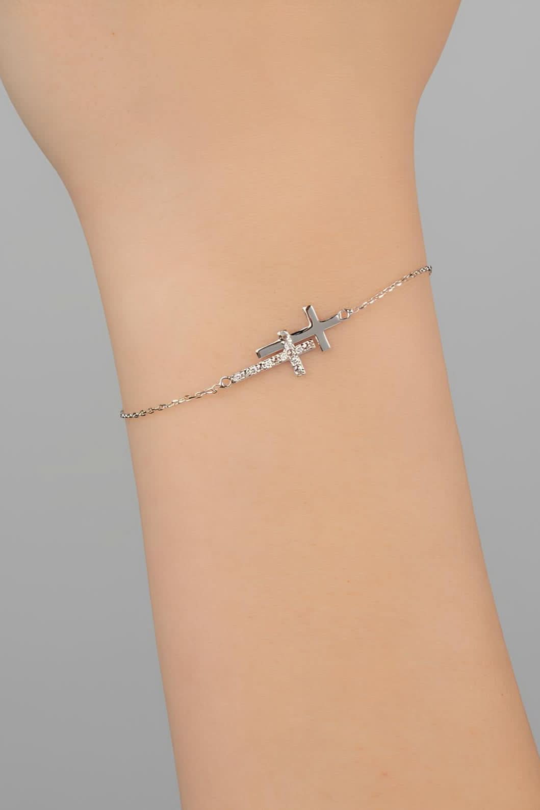 Diamond Horizontal Double Cross Bracelet