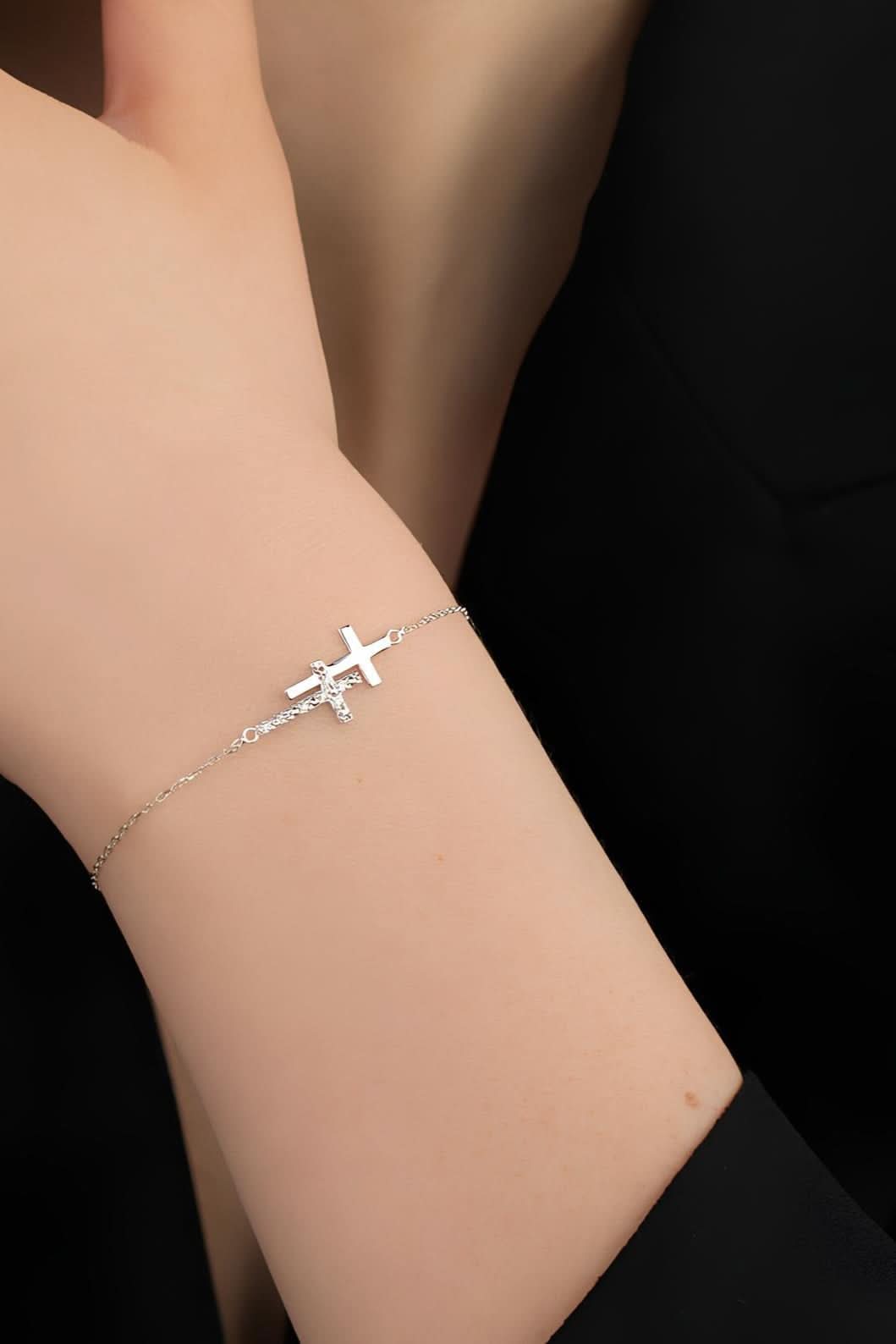 Diamond Horizontal Double Cross Bracelet