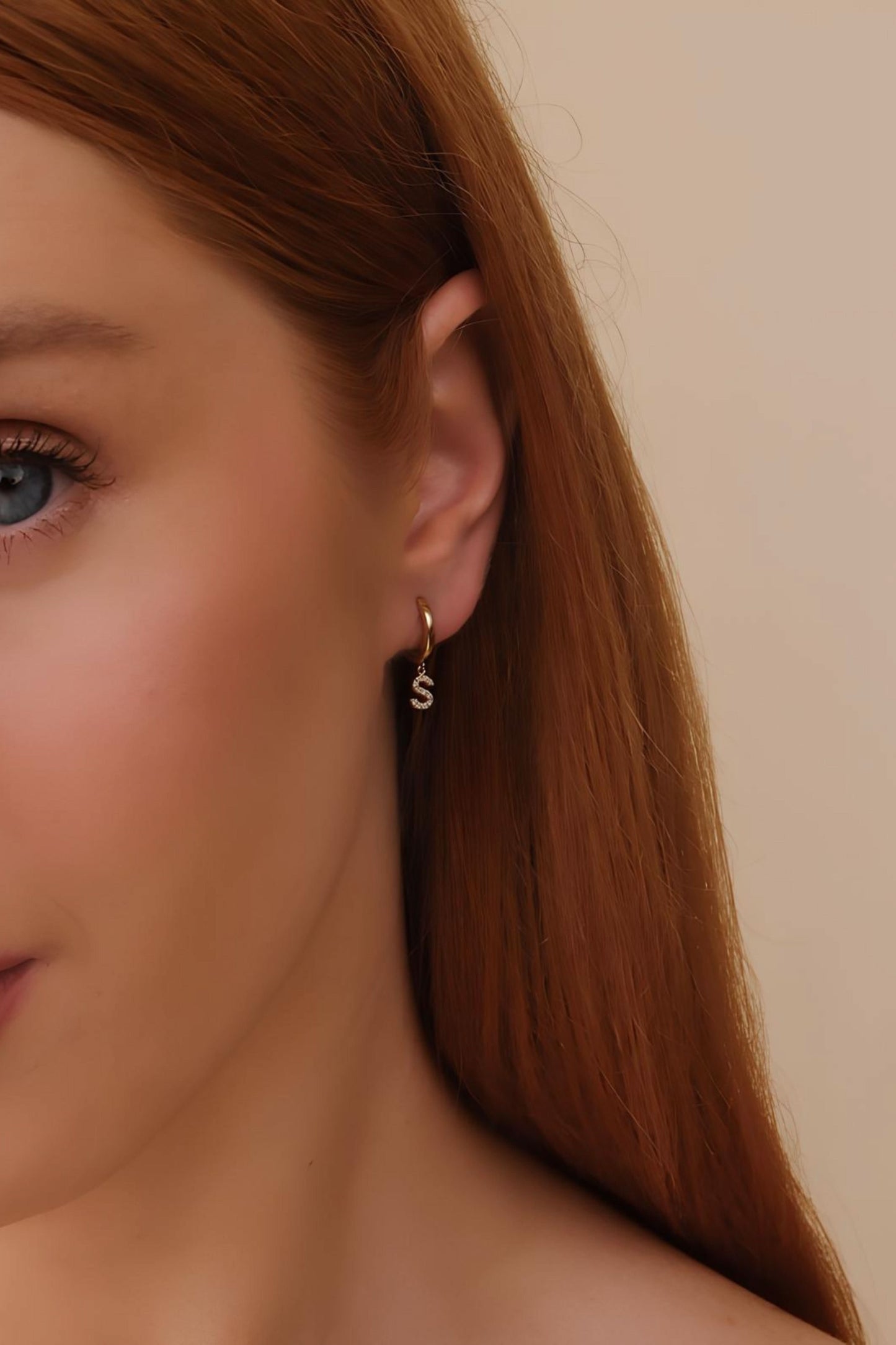 Diamond Initial Charm Name Hoop Earrings