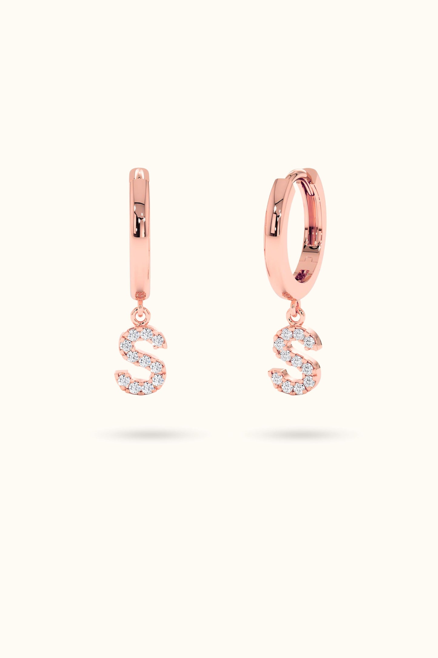 Diamond Initial Charm Name Hoop Earrings
