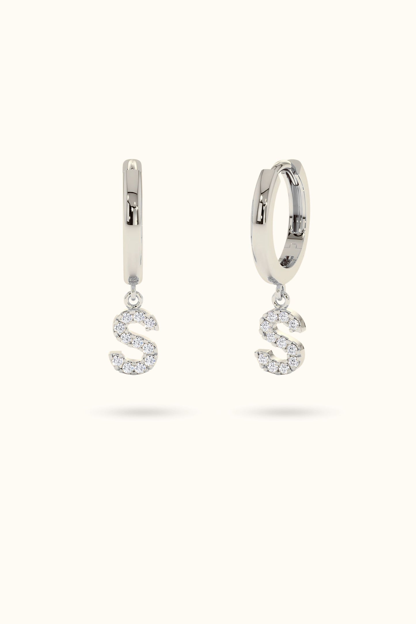 Diamond Initial Charm Name Hoop Earrings