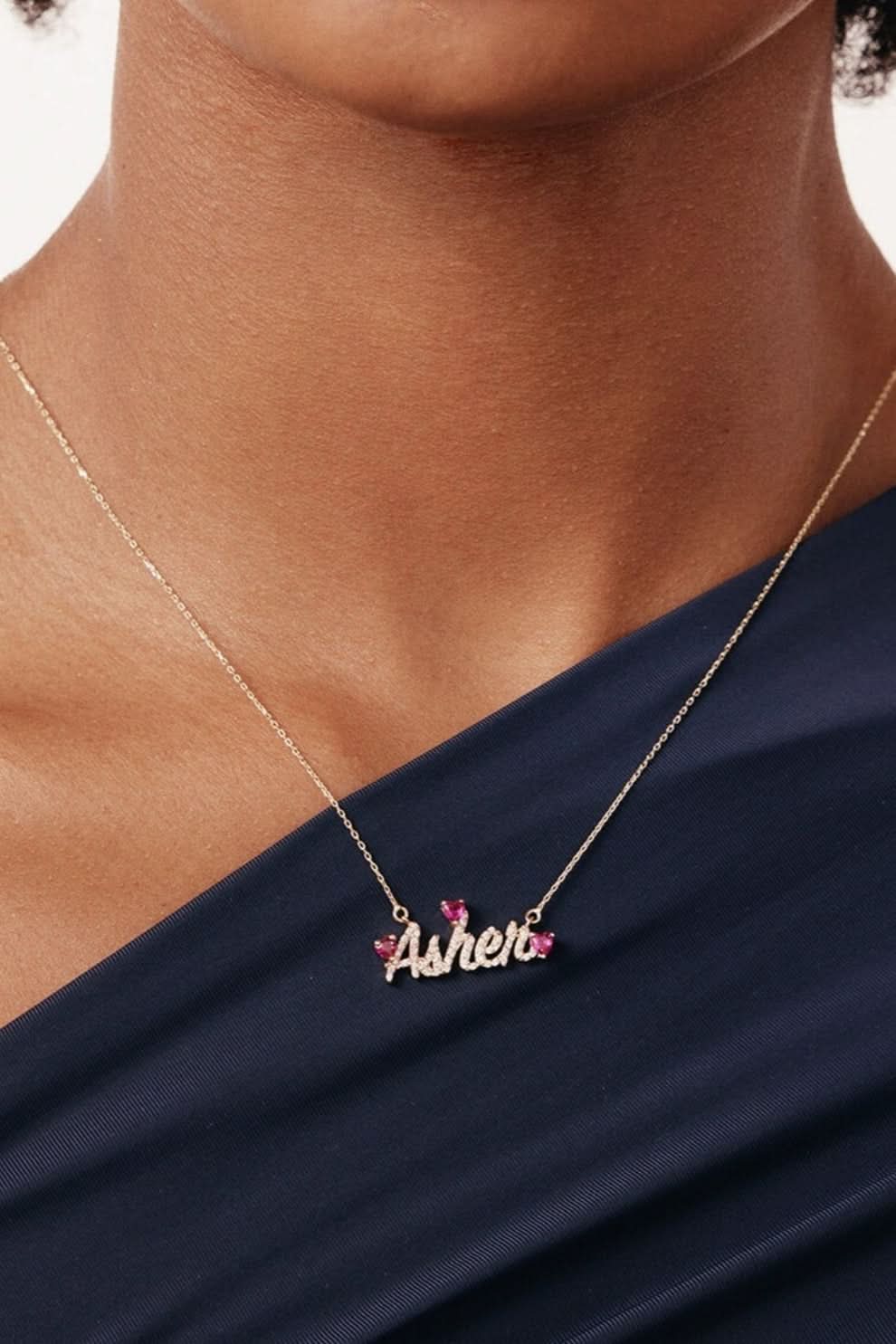 Diamond Name Necklace with Heart Birthstone