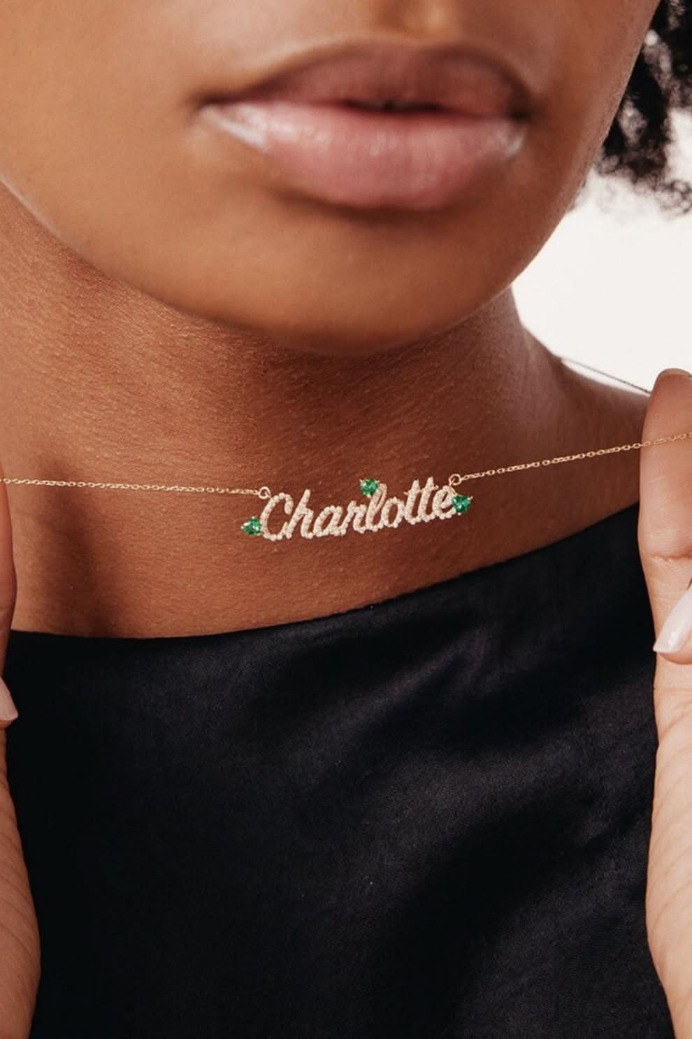 Diamond Name Necklace with Heart Birthstone