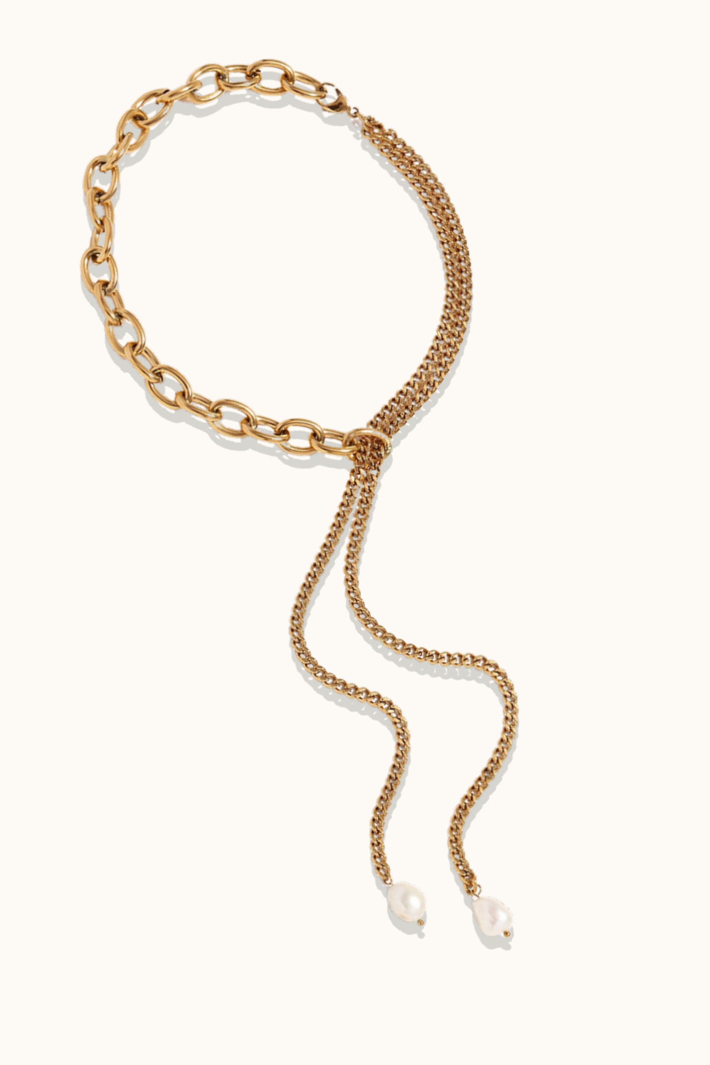 Double Cuban Chain Freshwater Pearl Necklace