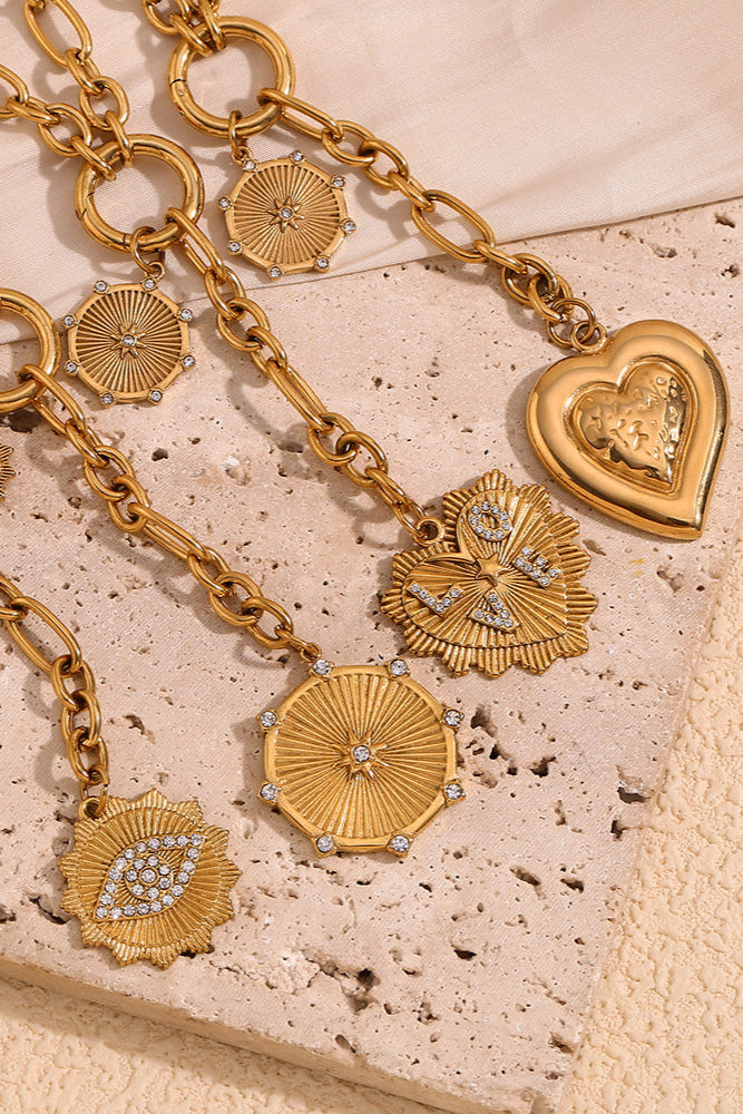 Heart-shaped and Round Pendant Tassel Necklace