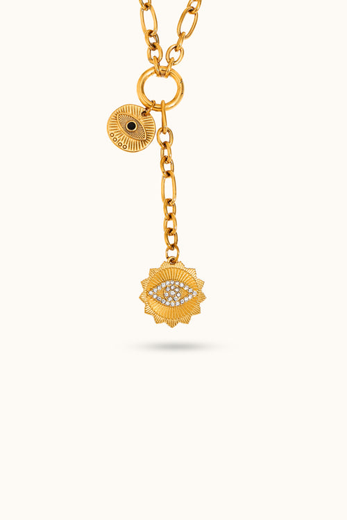 All See Eyes shaped and Round Pendant Tassel Necklace