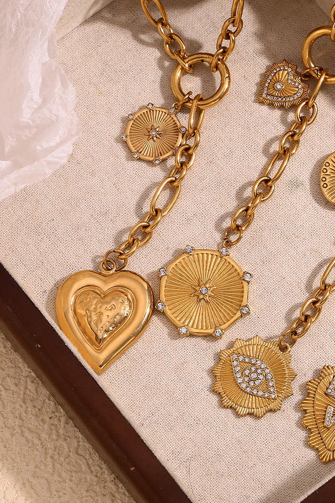 Heart-shaped and Round Pendant Tassel Necklace