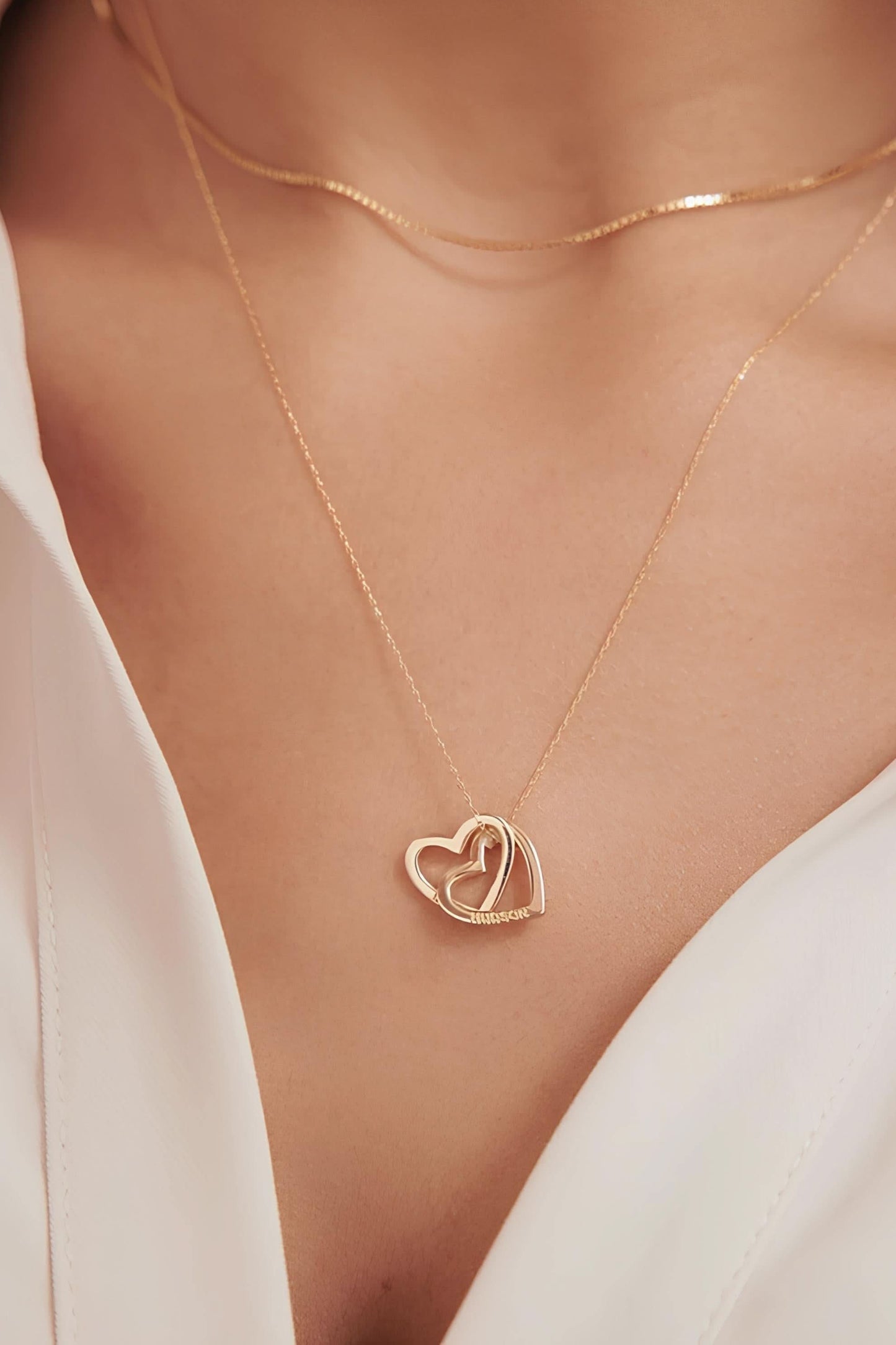 Engraved Two Heart Necklace