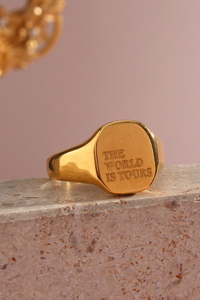 Engraved hammered name ring