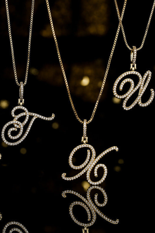 Flower diamond initial name necklace
