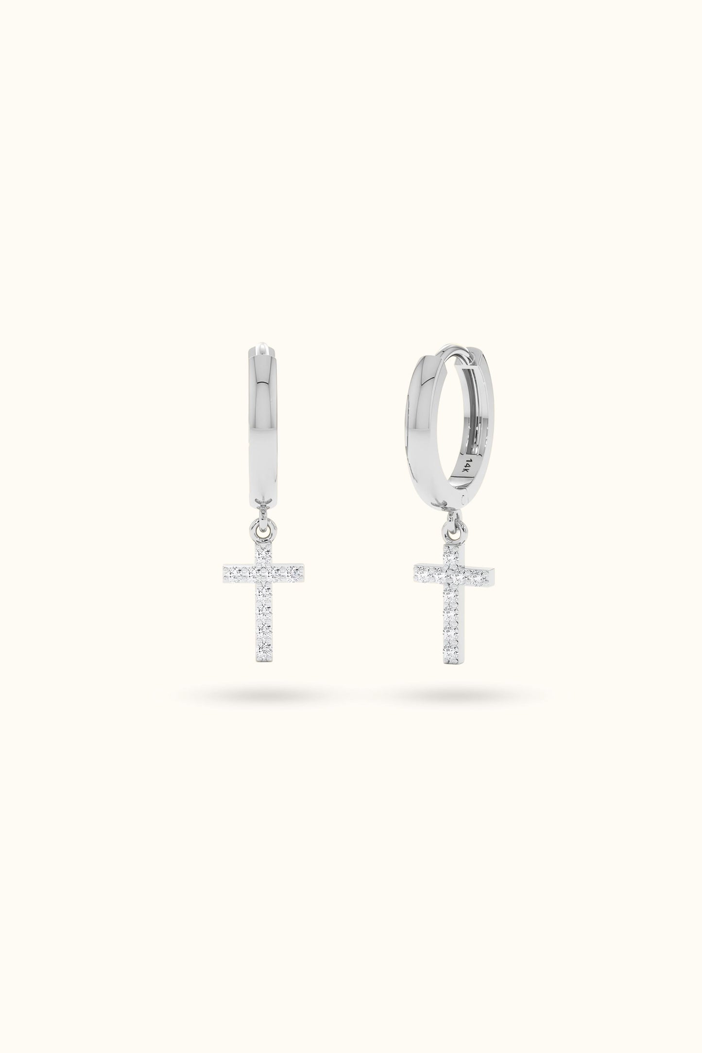 Gold Diamond Cross Huggies Dangly Earrings