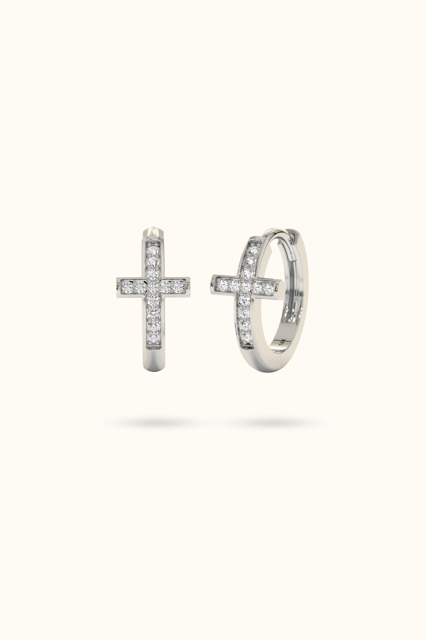 Gold Diamond Huggies Dainty Cross Earrings