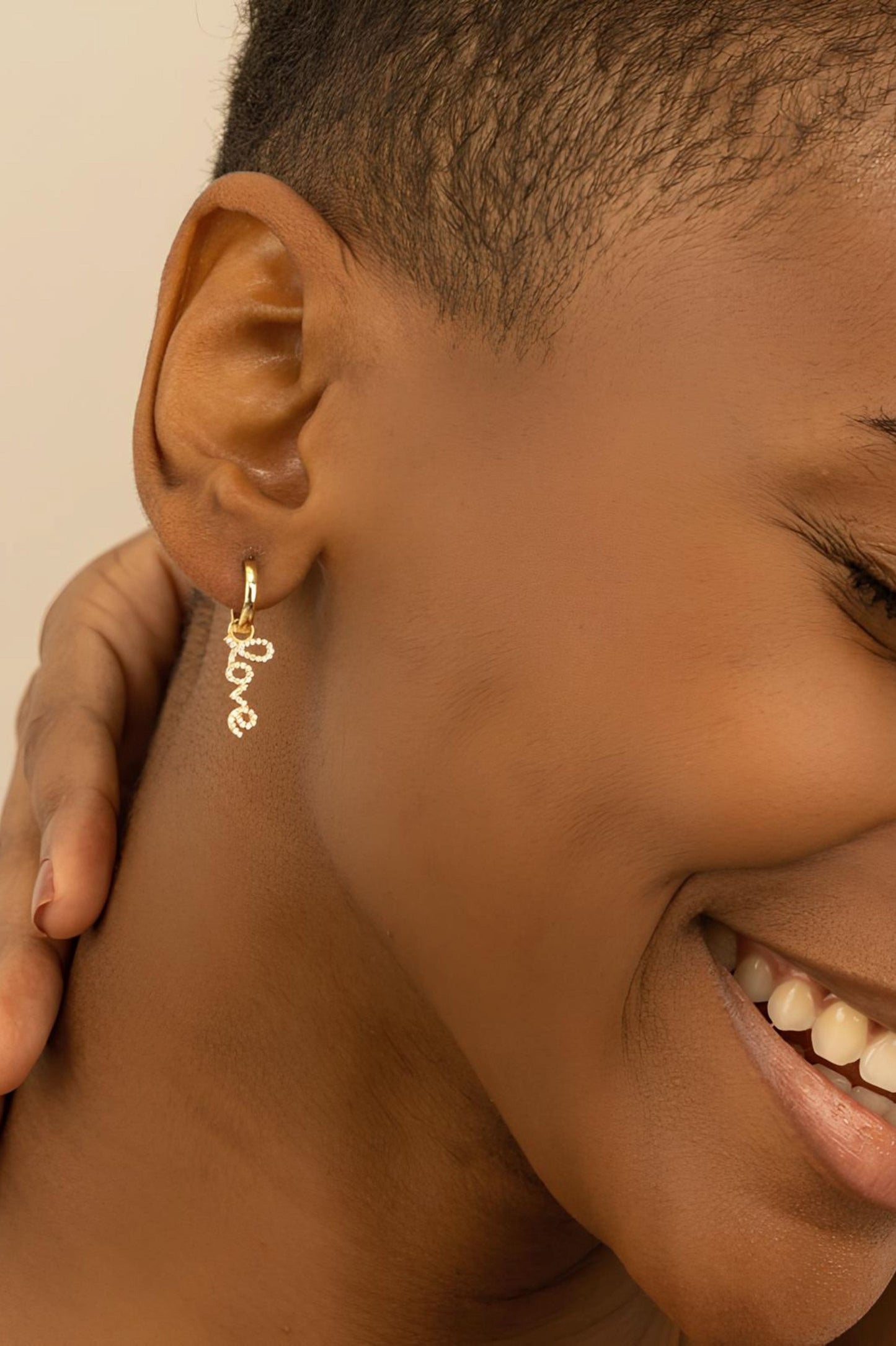 Gold Diamond Huggies Love Name Earrings