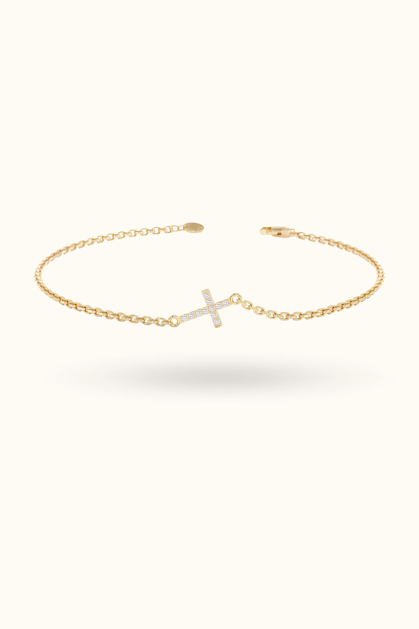 Gold Diamond Small Cross Bracelet