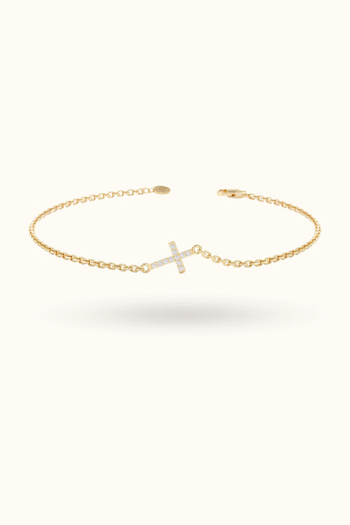 Gold Diamond Small Cross Bracelet