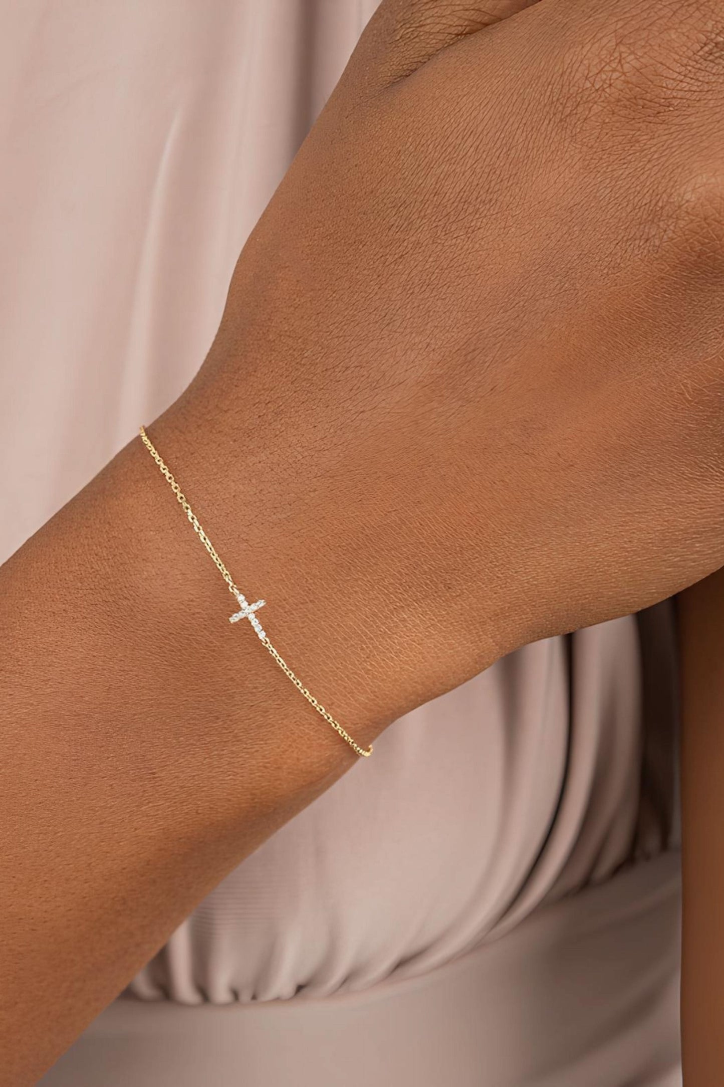 Gold Diamond Small Cross Bracelet