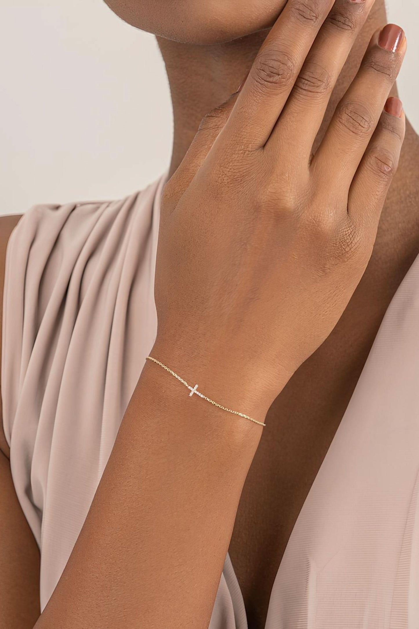 Gold Diamond Small Cross Bracelet