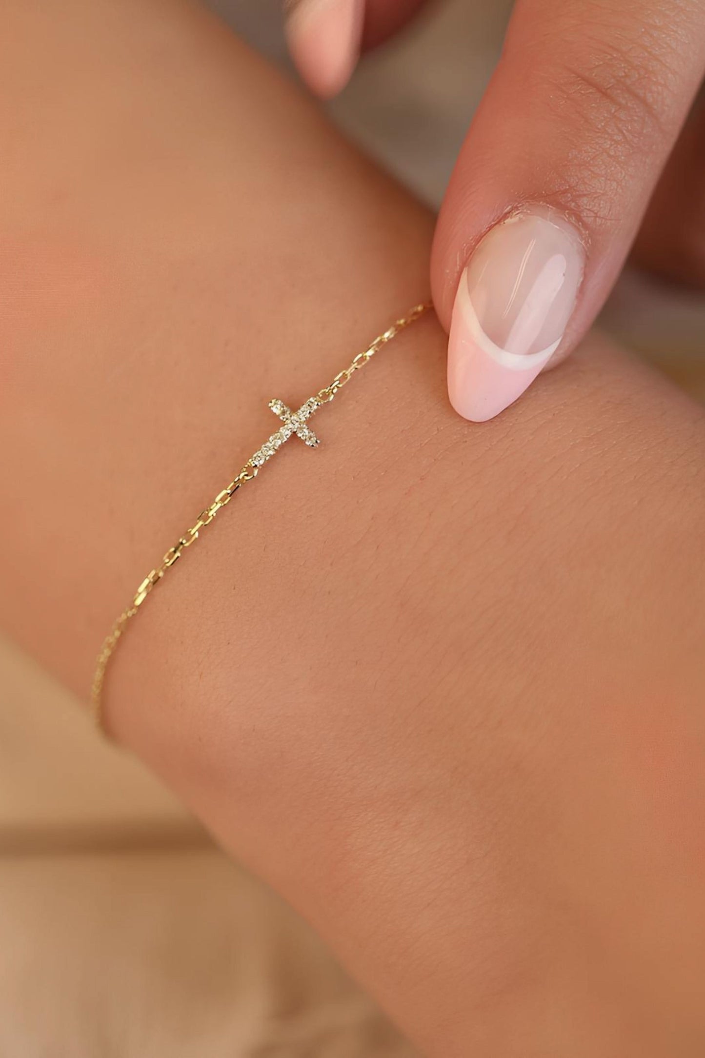 Gold Diamond Small Cross Bracelet