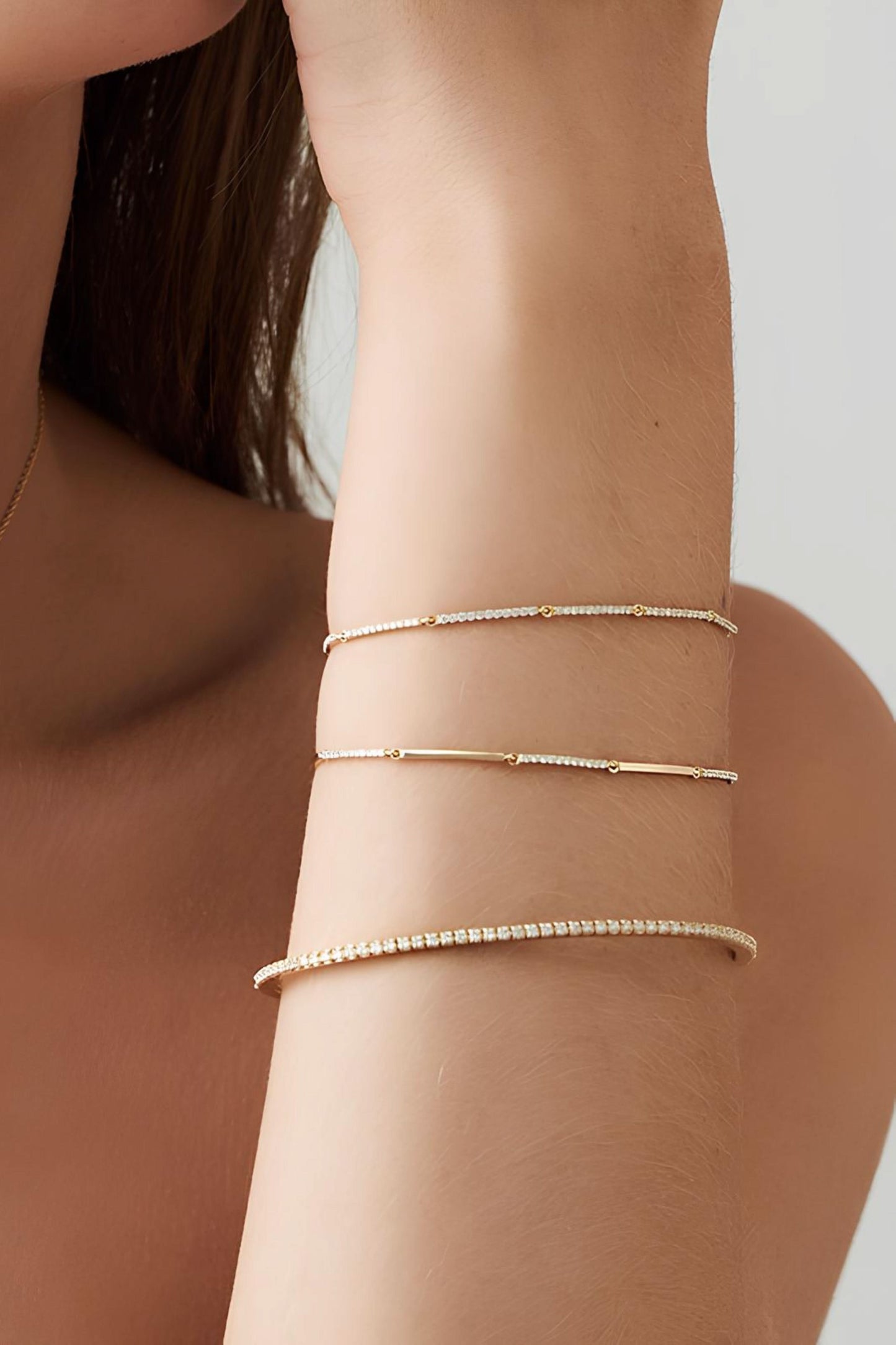 Gold Pave Stackable Diamond Bar Bracelet