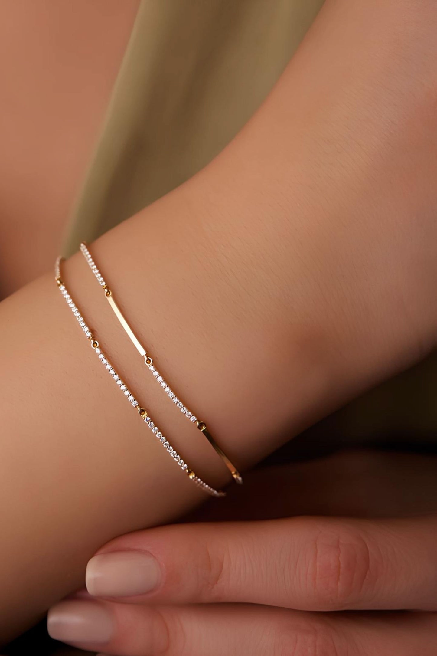 Gold Pave Stackable Diamond Bar Bracelet