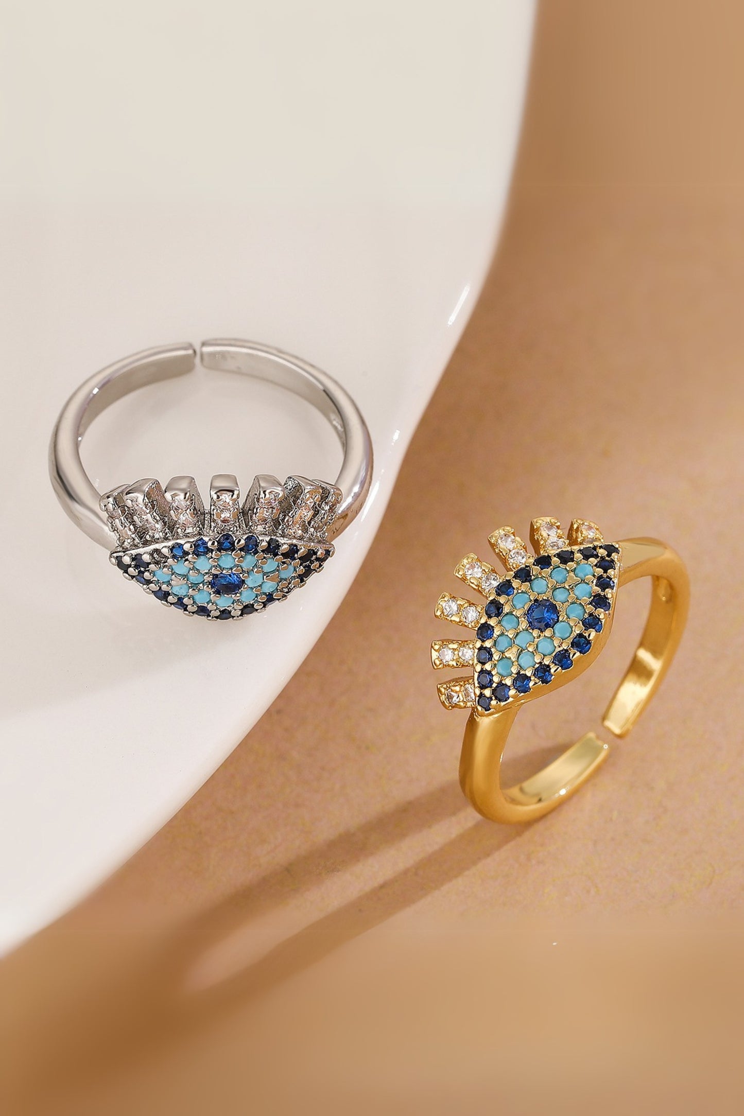 Gold and Diamond Evil Eye Open Ring