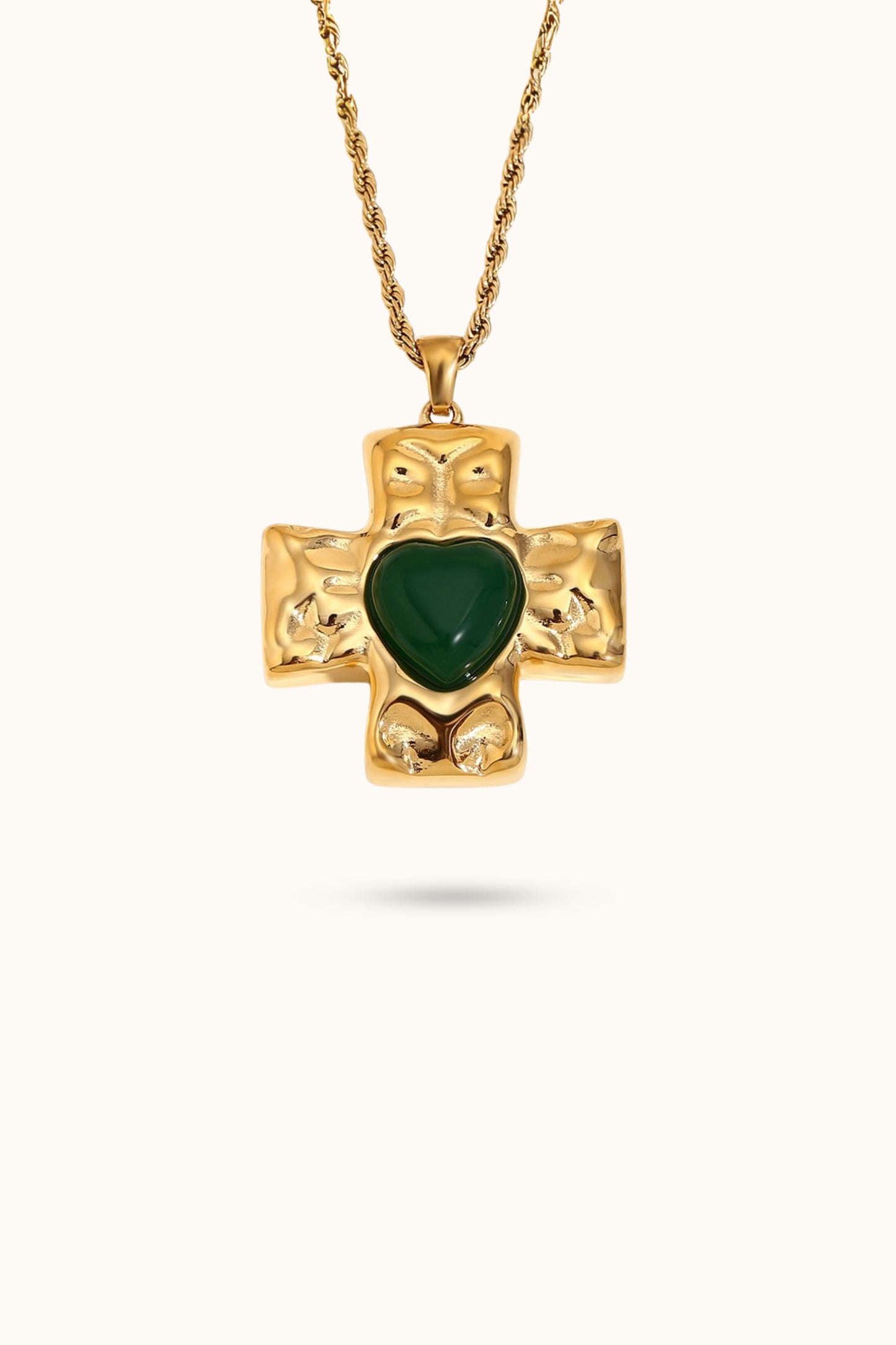 Hammered Heart Cross Necklace