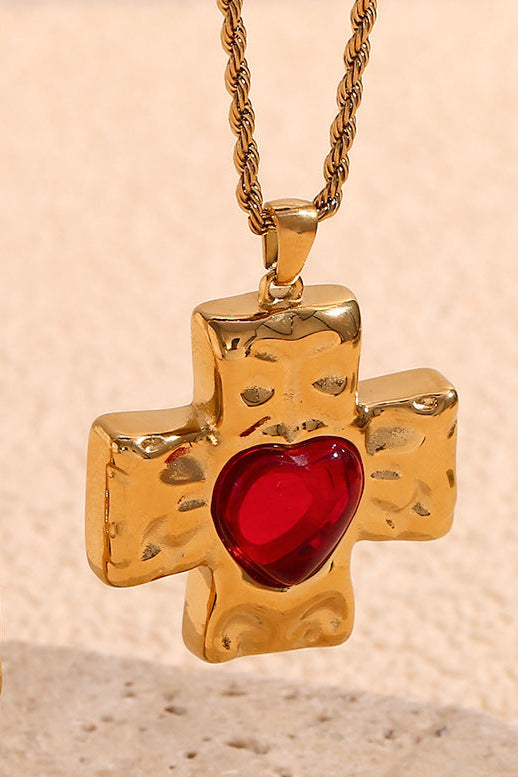Hammered Heart Cross Necklace