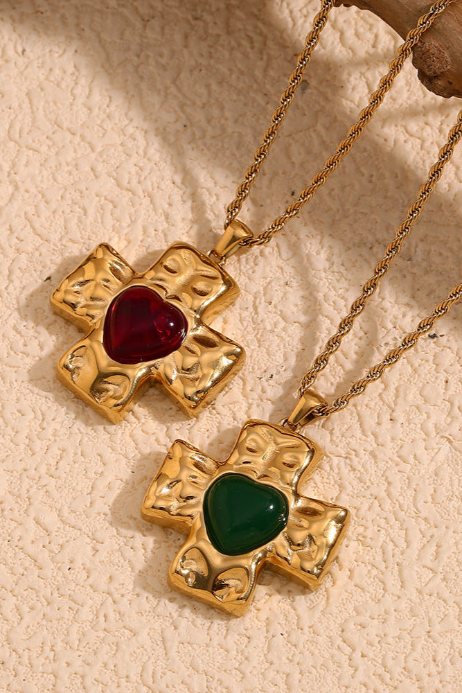 Hammered Heart Cross Necklace