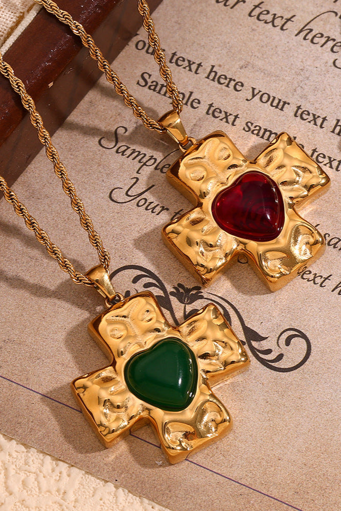 Hammered Heart Cross Necklace