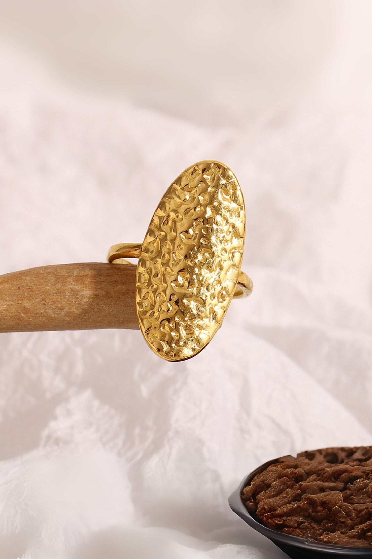 Hammered Oval Ring Face Open Ring