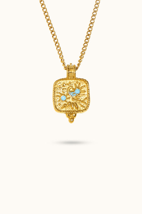 Hammered pattern heaven-earth sun pendant necklace