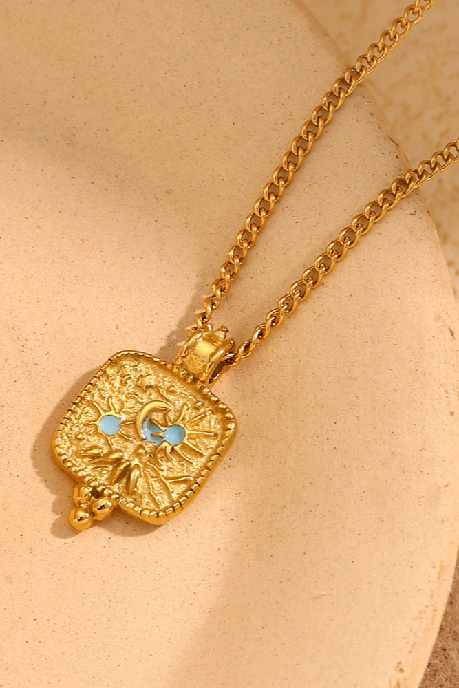 Hammered pattern heaven-earth sun pendant necklace