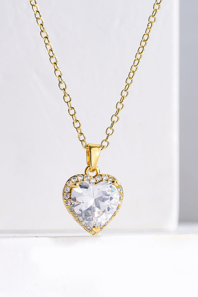 Heart-Set White Diamond Pendant Necklace