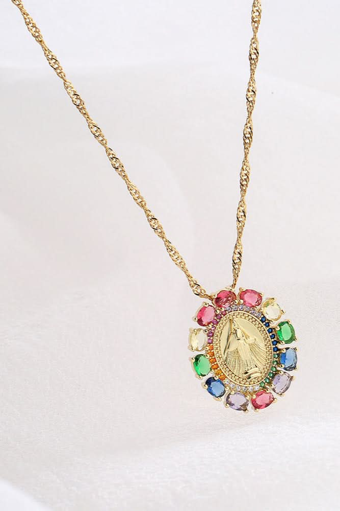 Heart Diamond Madonna Pendant Necklace