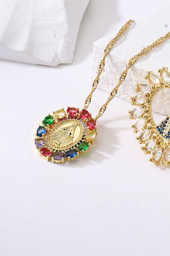Heart Diamond Madonna Pendant Necklace